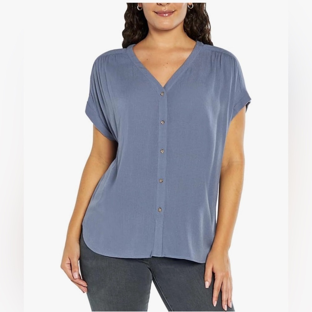 Orvis Women's Short Sleeve Button Front Blouse Blue Size S
